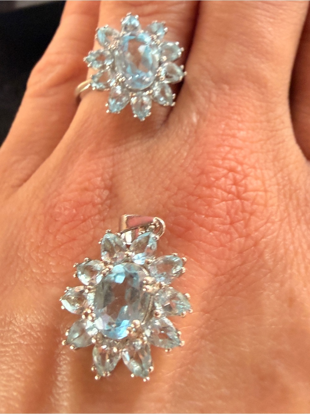 Matching Natural Blue Topaz Flower Pendant and Ring 
Set Sz7 - Picture 14 of 17